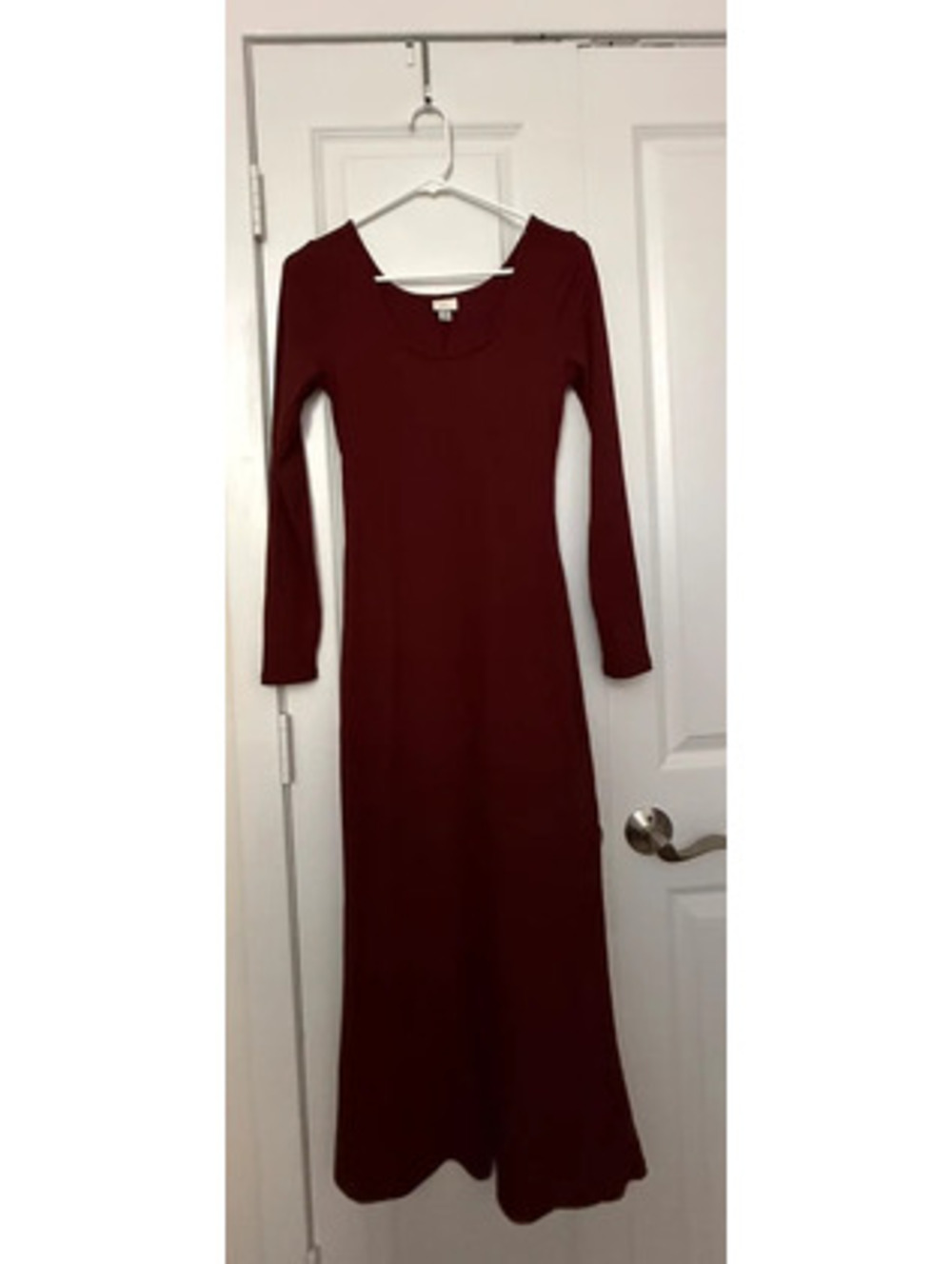 A New Day Women’s XS Burgundy Ribbed Long Sleeve Maxi Dress Stretch